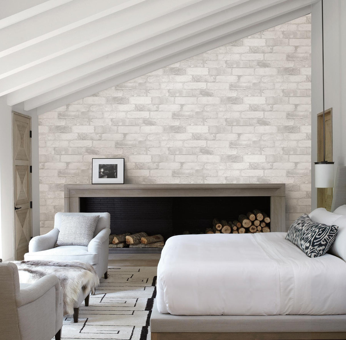 Brewster Home Fashions Adams White Reclaimed Bricks Wallpaper
