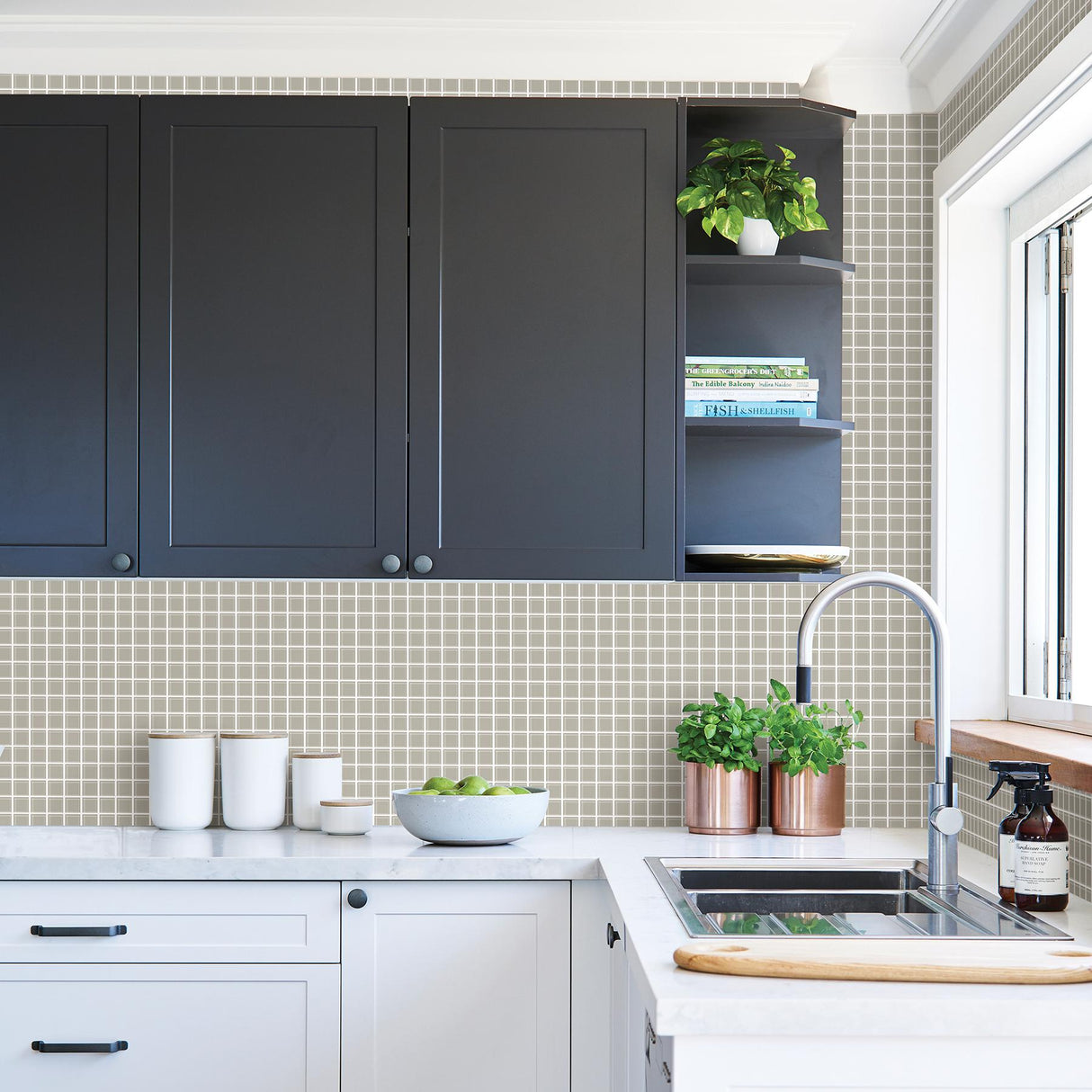 Brewster Home Fashions Tessellate Grey Glass Tile Wallpaper