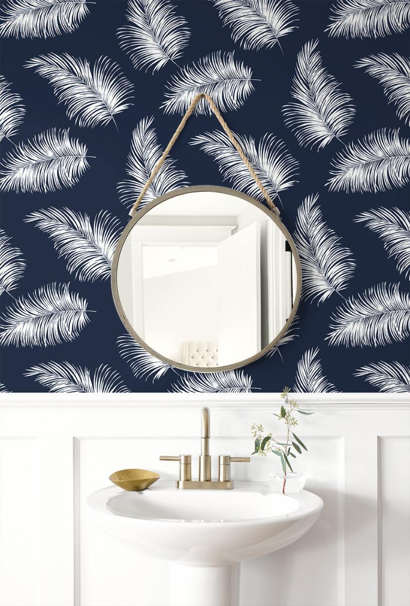 Seabrook Tossed Palm Navy Blue Wallpaper