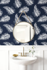 Seabrook Tossed Palm Navy Blue Wallpaper