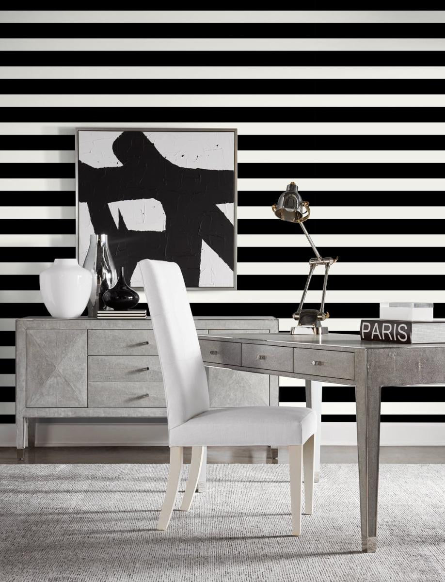 Seabrook Designer Stripe Black & White Wallpaper