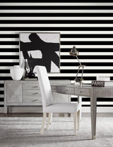 Seabrook Designer Stripe Black & White Wallpaper