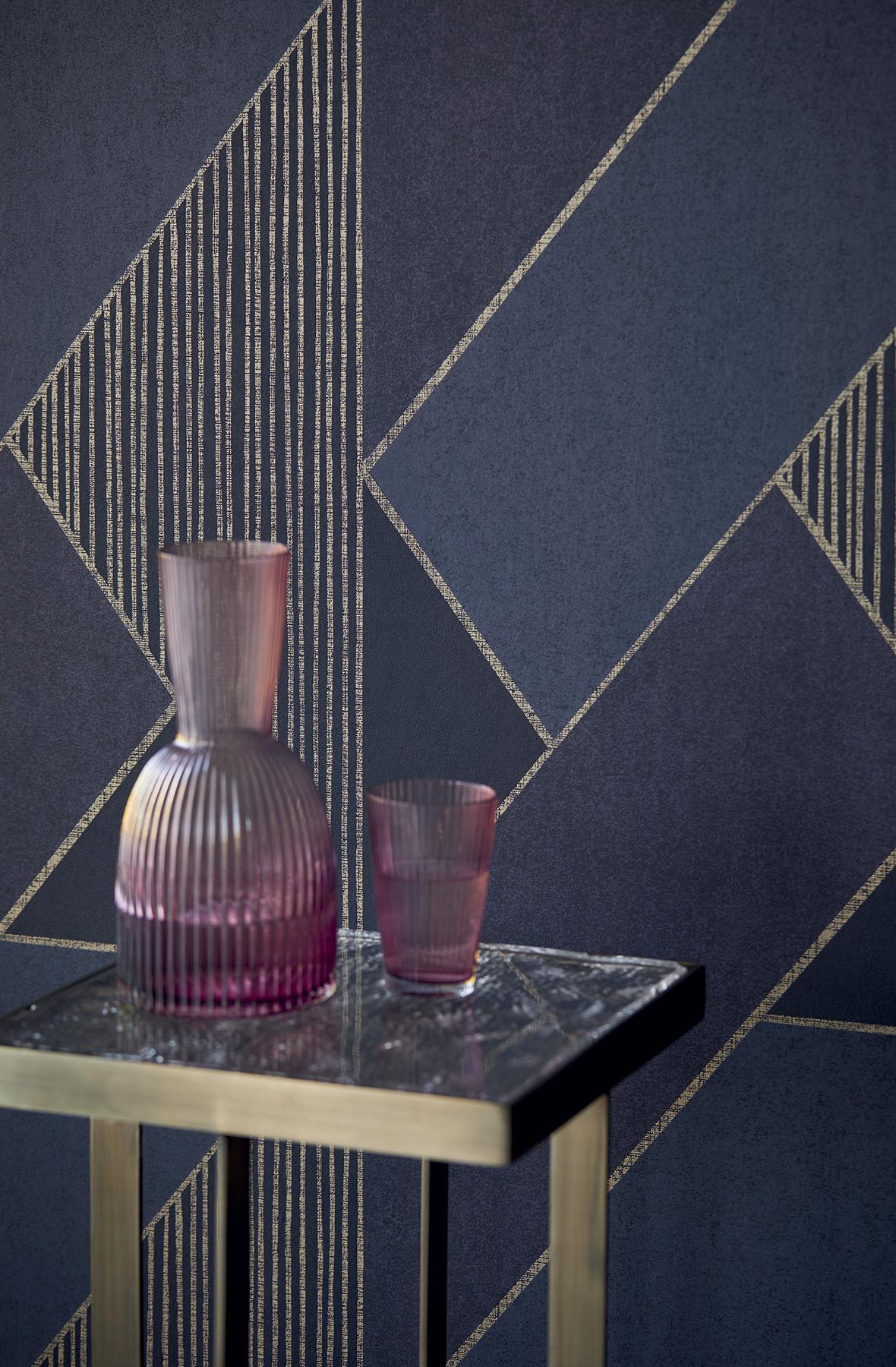 Brewster Home Fashions Art Deco Glam Geometric Dark Blue Wallpaper