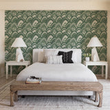A-Street Prints Cabarita Green Art Deco Flocked Leaves Wallpaper