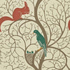 Sanderson Squirrel & Dove Teal/ Red Wallpaper