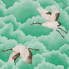 Harlequin Cranes In Flight Emerald Wallpaper