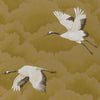 Harlequin Cranes In Flight Antique Gold Wallpaper