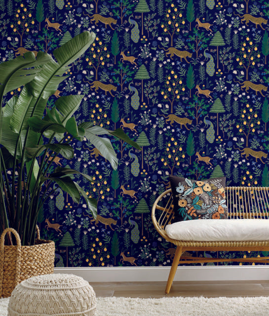 Rifle Paper Co. Menagerie Peel and Stick Blue Wallpaper