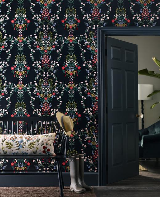 Rifle Paper Co. Luxembourg Peel and Stick Black Wallpaper