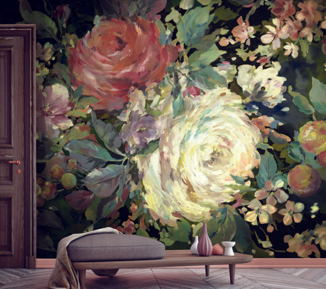 York Wallcoverings Impressionist Floral Red & Black Wallpaper
