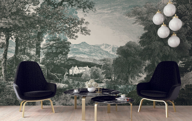 York Wallcoverings Provincial Scenic Teal Wallpaper