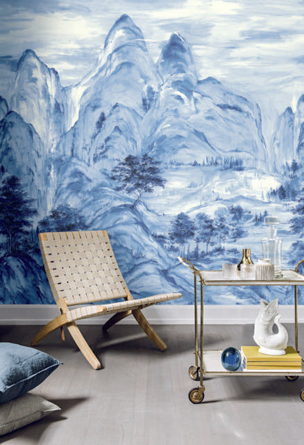 Ronald Redding Designs Misty MountainMural Blue Wallpaper