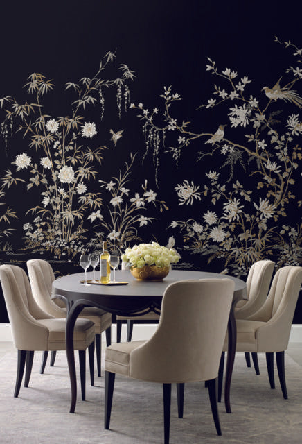 Ronald Redding Designs Flowering Vine ChinoMural Black Wallpaper