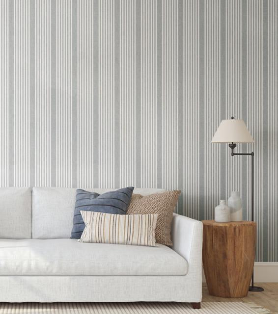 York French Linen Stripe Peel and Stick Gray Wallpaper