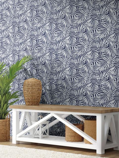 York Oahu Fronds Peel and Stick Blue Wallpaper