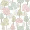 York Treetops Peel And Stick Pink/Mint Wallpaper