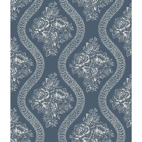 Magnolia Home Magnolia Home Coverlet Floral Peel and Stick Navy Wallpaper