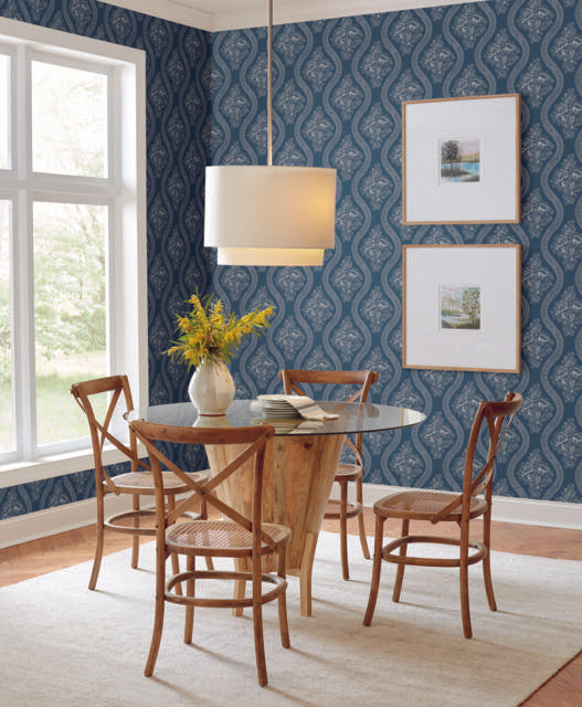 Magnolia Home Magnolia Home Coverlet Floral Peel and Stick Navy Wallpaper