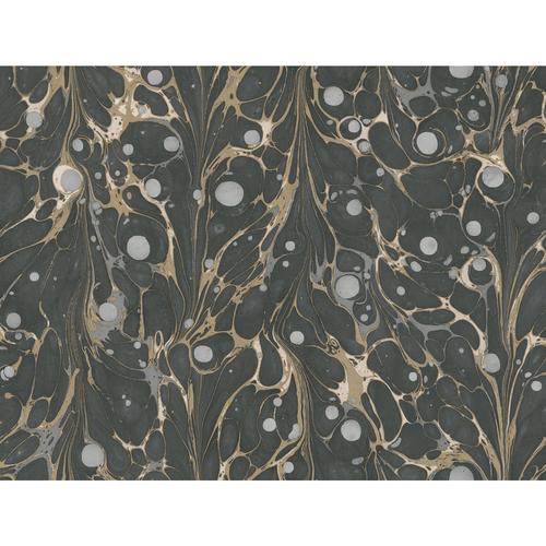 York Marbled Endpaper Peel and Stick Black/Gold Wallpaper