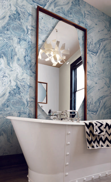 York Oil & Marble Peel and Stick Blue Wallpaper
