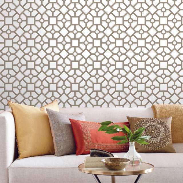 York Hedgerow Trellis Peel and Stick Taupe/Gold Wallpaper