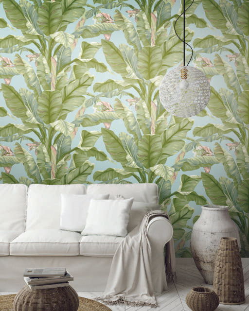 York Banana Leaf Peel and Stick Blue/Green Wallpaper