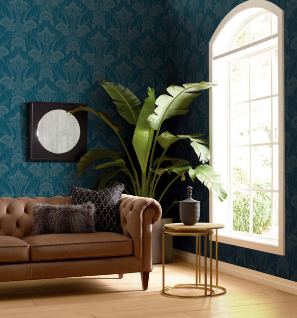 Antonina Vella Nouveau Damask Blues Wallpaper