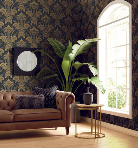 Antonina Vella Nouveau Damask Blacks Wallpaper
