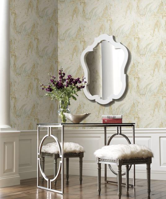 Antonina Vella Oil & Marble Green Whisper/Lt Gold Wallpaper