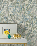 Antonina Vella Rainforest Leaves Lt Blue/Muted Green Wallpaper