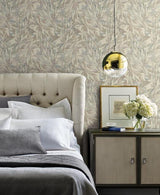 Antonina Vella Rainforest Leaves Lavender/Lt Blue Wallpaper