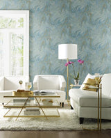 Antonina Vella Oil & Marble Bright Blue/Gold Wallpaper