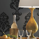York Graphic Damask Black Wallpaper