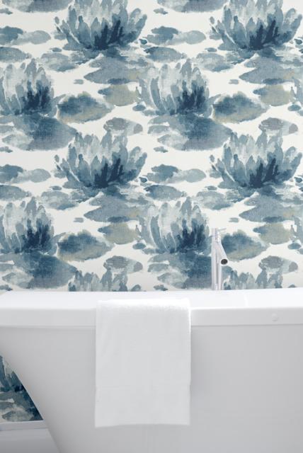 Candice Olson Water Lily Dark Blue Wallpaper