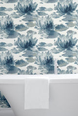 Candice Olson Water Lily Dark Blue Wallpaper