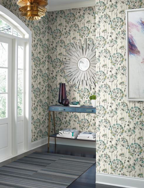 Candice Olson Flourish white/turquoise/grey/black/metallic gold Wallpaper