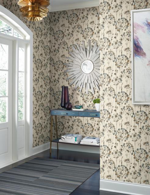 Candice Olson Flourish cream/grey/blue/grey/brown/metallic gold Wallpaper