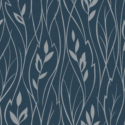 Antonina Vella Leaf Silhouette navy blue/metallic silver Wallpaper