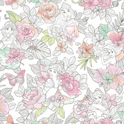 York Wallcoverings Disney Princess Royal Floral Coral Wallpaper