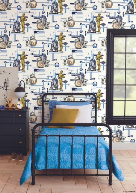 York Wallcoverings Star Wars: The Rise Of Skywalker, Droids! Blue & Gold Wallpaper