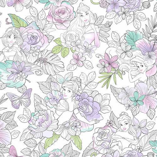 York Wallcoverings Disney Princess Royal Floral Purple Wallpaper