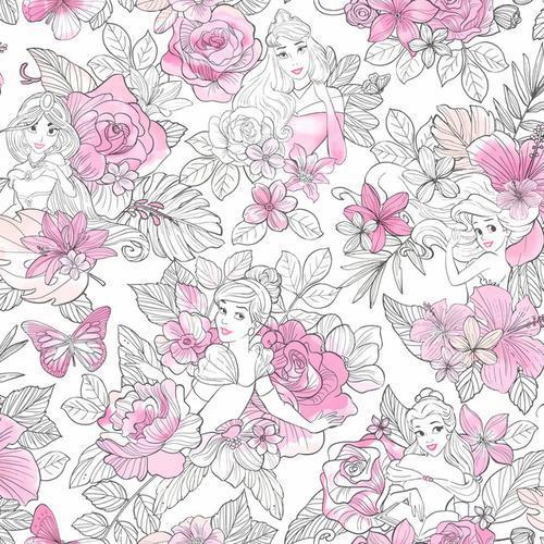 York Wallcoverings Disney Princess Royal Floral Magenta Wallpaper