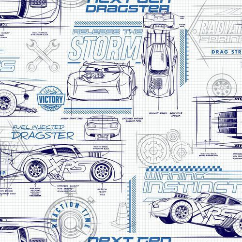 York Wallcoverings Disney & Pixar Cars Schematic Blue Wallpaper