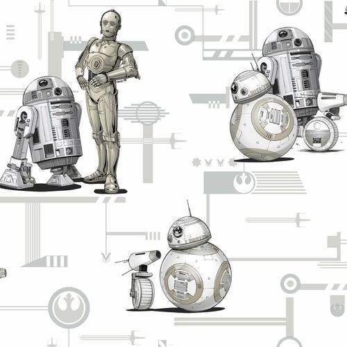 York Wallcoverings Star Wars: The Rise Of Skywalker, Droids! Black & White Wallpaper
