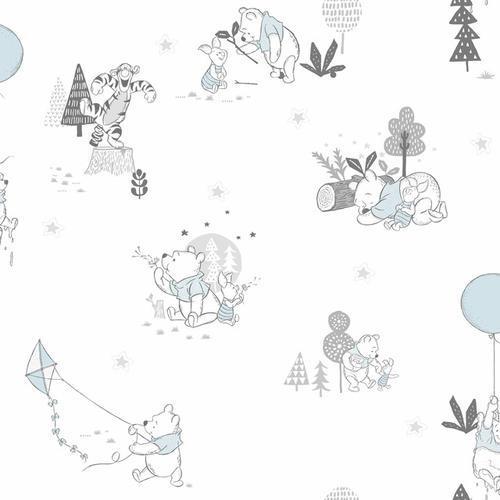 York Wallcoverings Disney Winnie The Pooh Playmates White & Blue Wallpaper