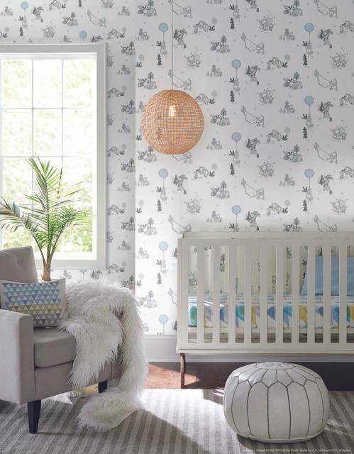 York Wallcoverings Disney Winnie The Pooh Playmates White & Blue Wallpaper