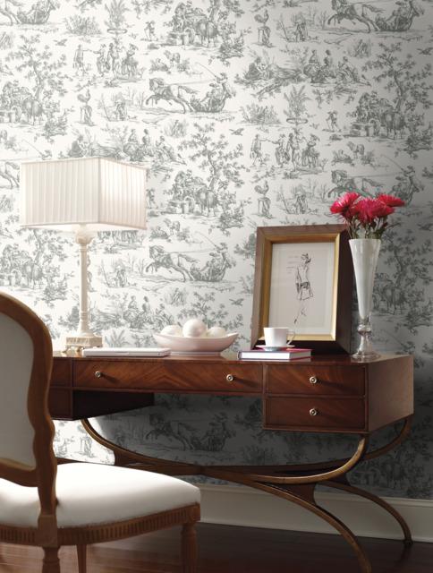 York Wallcoverings Seasons Toile Grey Wallpaper