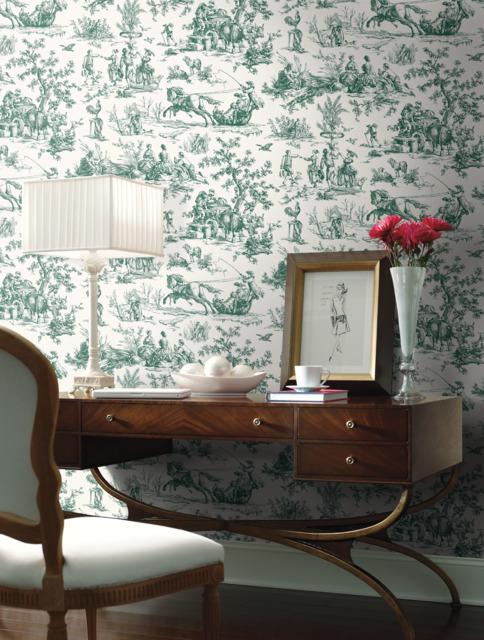 York Wallcoverings Seasons Toile Dark Green Wallpaper