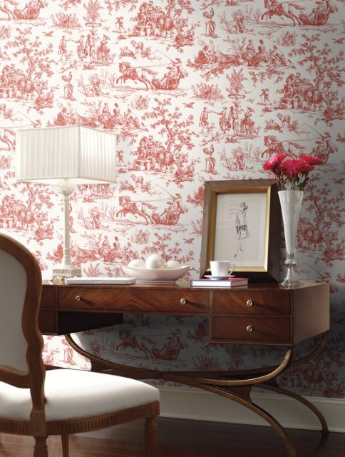 York Wallcoverings Seasons Toile Scarlet Wallpaper