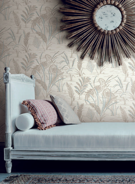York Wallcoverings Fernwater Cranes Brown & Blue Wallpaper